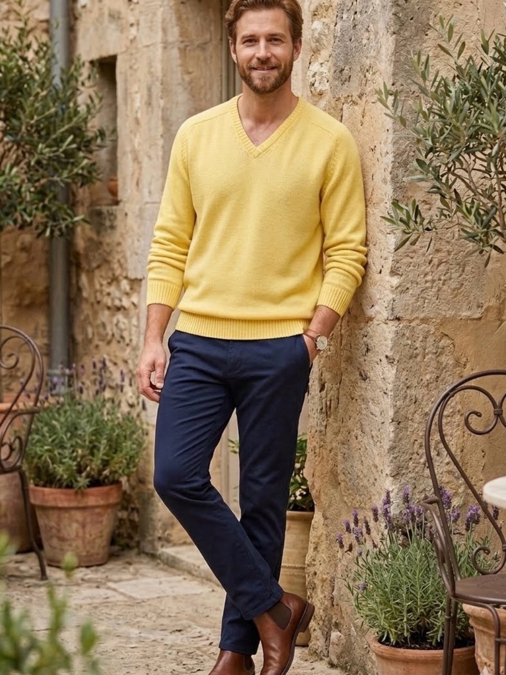 Byford Vintage Yellow V-Neck Knit Sweater XXL - Lightweight Pastel Pullover 0263